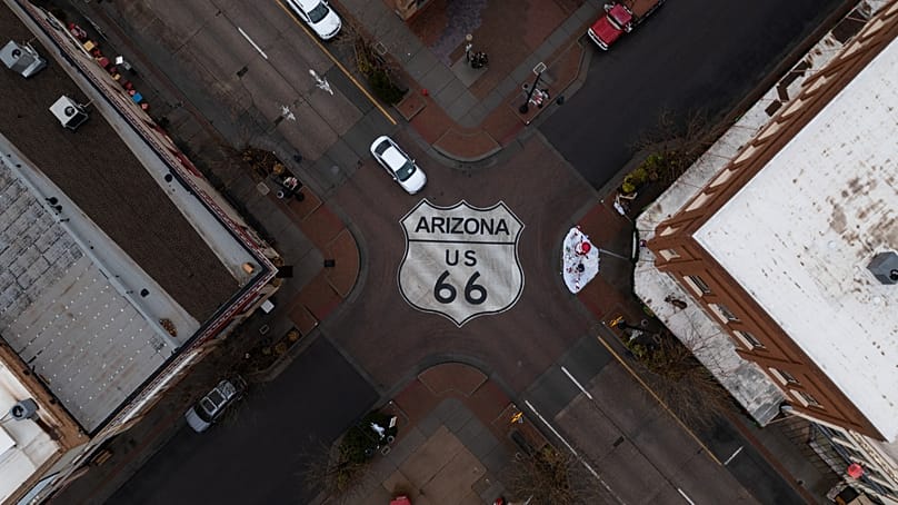 Standin’ on a corner in Winslow, Arizona, is a key stop on the route