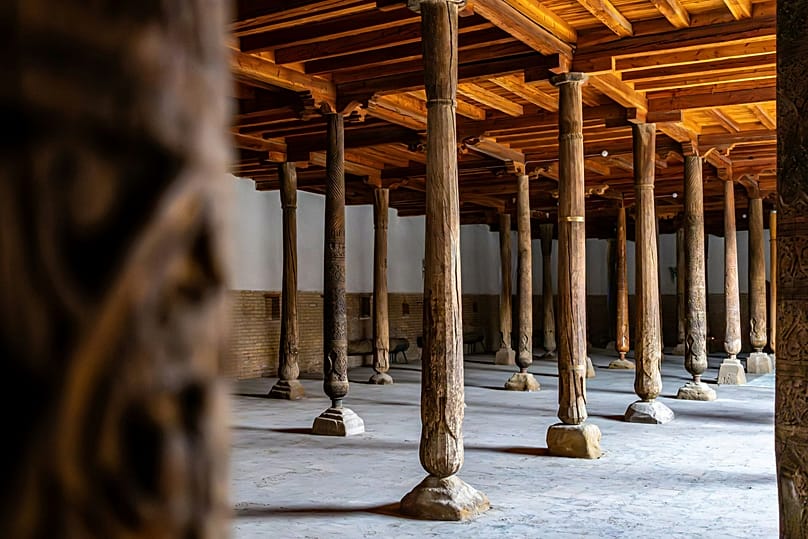 Juma Mosque is known for its carved wooden poles