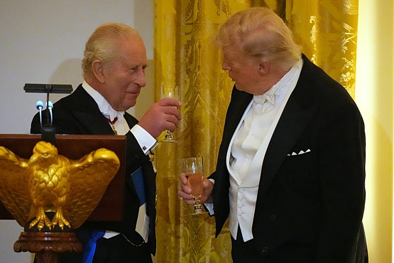 Britain's King Charles III toasts with President Donald Trump