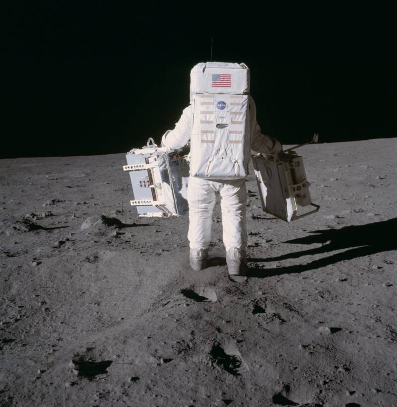 Buzz Aldrin Against A Black Sky