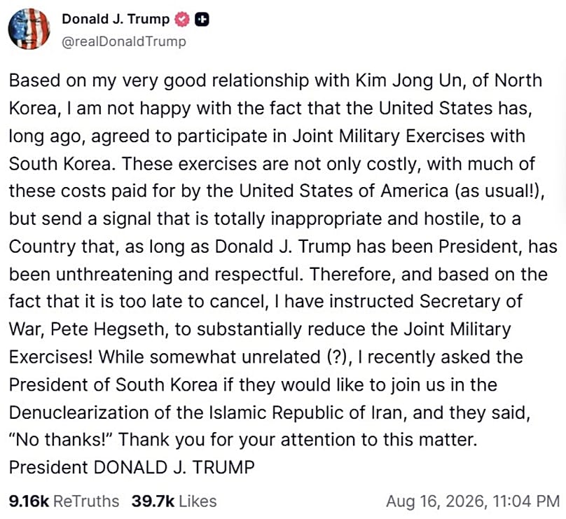 Donald Trump Truth Social post