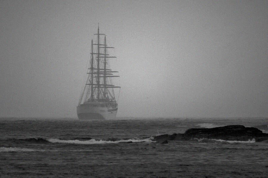 Ghost Ship Sailing Through The Sea