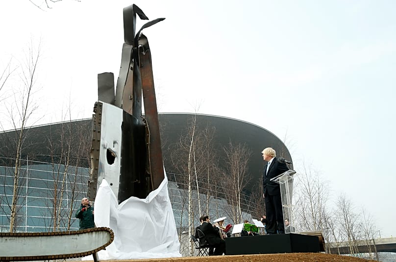 Over 2,600 pieces of the World Trade Center were distributed across the US and 11 other countries including this display in London. FILE