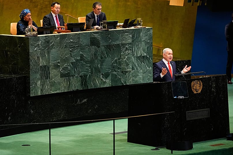 Israeli Prime Minister Benjamin Netanyahu speaks during the 81st session of the United Nations General Assembly at United Nations headquarters, Thursday, Sept. 24, 2026.
