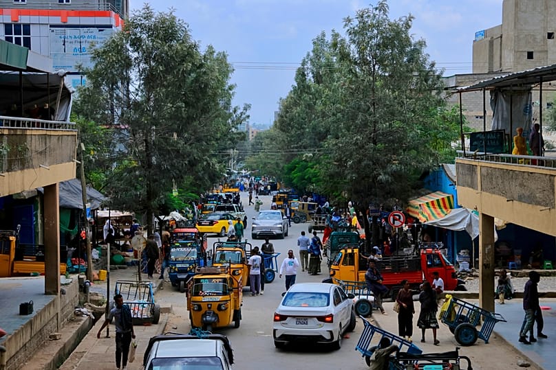 People walk through Mekelle, the capital of Ethiopia's Tigray region