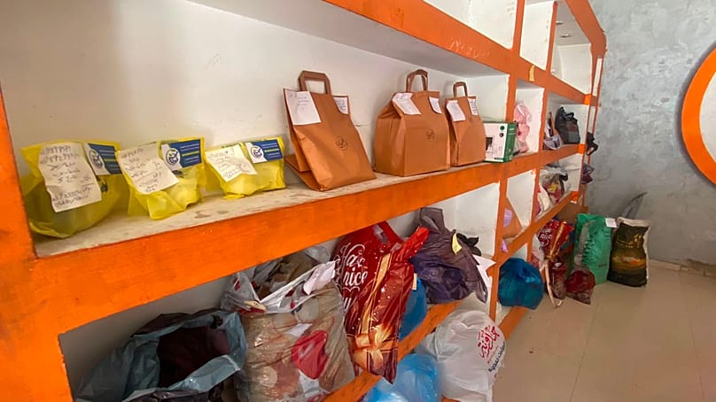Shelves holding parcels in Gaza