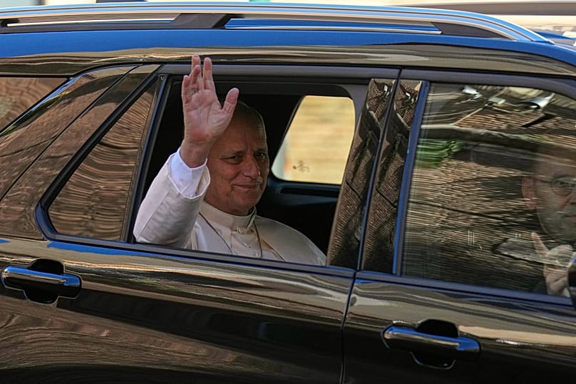 Pope Leo XIV leaves the Vatican for the Agostino Gemelli Polyclinic in Rome, Tuesday, Oct. 13, 2026, where he's expected to be operated to remove a lung nodule.